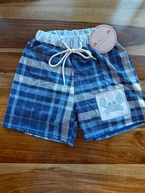 Blue Boys Swim Trunks with Crab Embroidery 5T